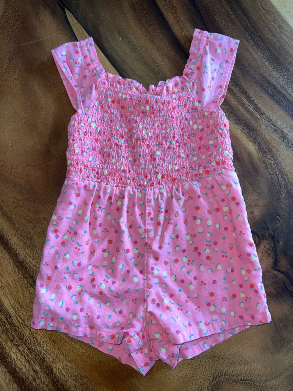 BabyGAP Pink Smocked Strawberry Print Romper